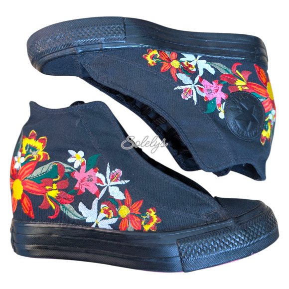 Converse x PATBO 2016 Floral Embroidered Lux Mid Hidden Wedge Black Pink 6.5 - Picture 10 of 13